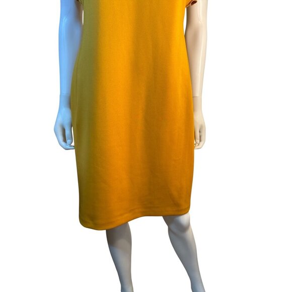 Tommy Hilfiger Mustard Ruffle Sleeve Shift Midi Dress Size 10 Polyester EUC - Picture 2 of 11